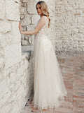 A-Line/Princess Sleeveless Applique Tulle V-neck Floor-Length Dresses TPP0004772