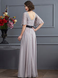 A-Line/Princess High Neck 1/2 Sleeves Beading Long Chiffon Dresses TPP0002555