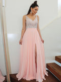 A-Line/Princess Straps Beading Sleeveless Chiffon Floor-Length Dresses TPP0001512