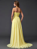 A-Line/Princess Strapless Sleeveless Pleats Long Chiffon Dresses TPP0003298