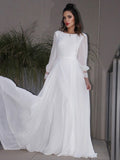 A-Line/Princess Chiffon Ruffles Long Sleeves Scoop Sweep/Brush Train Wedding Dresses TPP0006511