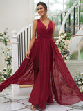 A-Line/Princess Chiffon Ruffles V-neck Sleeveless Floor-Length Bridesmaid Dresses TPP0004944