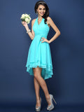 A-Line/Princess Halter Pleats Sleeveless Short Chiffon Bridesmaid Dresses TPP0005144