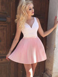 A-Line/Princess Satin Pleats V-neck Sleeveless Short/Mini Dresses TPP0008746