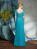 Sheath/Column Bateau Applique 1/2 Sleeves Long Chiffon Mother of the Bride Dresses TPP0007431