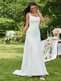 A-Line/Princess Lace Ruffles Straps Sleeveless Sweep/Brush Train Wedding Dresses TPP0006536