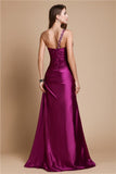 A-Line/Princess One Shoulder Sleeveless Beading Long Elastic Woven Satin Dresses TPP0004523