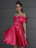 A-Line/Princess Satin Off-the-Shoulder Ruched Sleeveless Short/Mini Homecoming Dresses TPP0004798