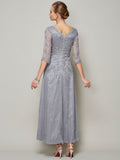 Sheath/Column V-neck 1/2 Sleeves Beading Long Elastic Woven Satin Mother of the Bride Dresses TPP0007080