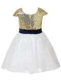 A-Line/Princess Short Sleeves Jewel Sequins Tulle Tea-Length Flower Girl Dresses TPP0007749