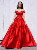 A-Line/Princess Sleeveless Off-the-Shoulder Satin Ruffles Floor-Length Dresses TPP0004529