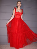 A-Line/Princess Lace Ruffles Square Sleeveless Floor-Length Dresses TPP0004708