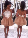 A-Line/Princess Sleeveless Bateau Tulle Applique Short/Mini Dresses TPP0008813