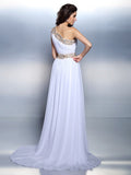 A-Line/Princess One-Shoulder Beading Sleeveless Long Chiffon Dresses