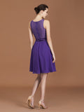 A-Line/Princess Lace Knee-Length Sleeveless Bateau Chiffon Bridesmaid Dresses TPP0005760