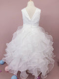 A-Line/Princess Organza Ruffles Scoop Sleeveless Tea-Length Flower Girl Dresses TPP0007504