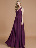 A-Line/Princess Sleeveless V-neck Floor-Length Chiffon Bridesmaid Dresses TPP0005347