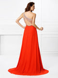 A-Line/Princess One-Shoulder Beading Sleeveless Long Chiffon Dresses TPP0004331