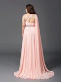 A-Line/Princess One-Shoulder Rhinestone Sleeveless Long Chiffon Plus Size Dresses TPP0002809