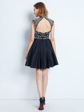 A-Line/Princess Sleeveless High Neck Beading Short/Mini Satin Dresses TPP0008749