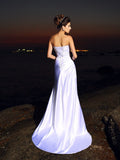 Trumpet/Mermaid Sweetheart Sleeveless Long Elastic Woven Satin Beach Wedding Dresses TPP0006651