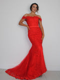 Trumpet/Mermaid Tulle Applique Off-the-Shoulder Sleeveless Sweep/Brush Train Dresses TPP0004668