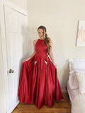 A-Line/Princess Sleeveless Halter Beading Satin Floor-Length Dresses TPP0004697