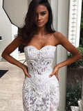 Trumpet/Mermaid Sweetheart Court Train Applique Sleeveless Lace Wedding Dresses TPP0006127