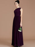 A-Line/Princess One-Shoulder Sleeveless Ruched Floor-Length Chiffon Bridesmaid Dresses TPP0005235