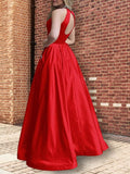 A-Line/Princess Halter Sleeveless Floor-Length Beading Satin Dresses TPP0002223