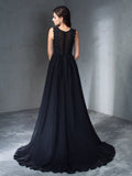 A-Line/Princess Scoop Applique Sleeveless Long Chiffon Dresses TPP0002435