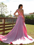 A-Line/Princess Elastic Woven Satin Sequin One-Shoulder Sleeveless Sweep/Brush Train Dresses TPP0001515