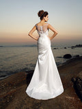 Trumpet/Mermaid Scoop Beading Sleeveless Long Satin Beach Wedding Dresses TPP0006202