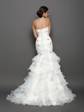 Trumpet/Mermaid Sweetheart Beading Applique Sleeveless Long Organza Wedding Dresses TPP0006615