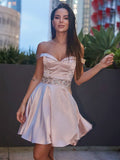 A-Line/Princess Satin Beading Off-the-Shoulder Sleeveless Short/Mini Dresses TPP0001664