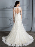 Trumpet/Mermaid Sweetheart Sleeveless Lace Court Train Wedding Dresses TPP0006495