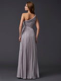 A-Line/Princess One-Shoulder Sleeveless Pleats Long Chiffon Dresses TPP0002827