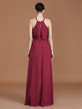 A-Line/Princess Scoop Sleeveless Floor-Length Ruffles Chiffon Bridesmaid Dress Ruffles TPP0005632