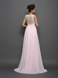 A-Line/Princess Straps Beading Sleeveless Applique Long Chiffon Dresses