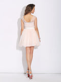 A-Line/Princess Bateau Ruffles Short Sleeves Short Net Dresses TPP0008422