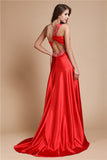 A-Line/Princess One Shoulder Beading Sleeveless Long Elastic Woven Satin Dresses TPP0004690