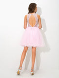 A-Line/Princess Sheer Neck Beading Sleeveless Short Net Cocktail Dresses TPP0008546