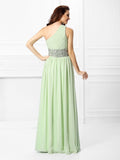 A-Line/Princess One-Shoulder Beading Sleeveless Long Chiffon Dresses TPP0004458