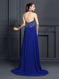 A-Line/Princess Halter Applique Sleeveless Long Chiffon Dresses TPP0003350