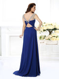 A-Line/Princess Bateau Beading Sleeveless Long Chiffon Dresses TPP0003076