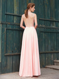 A-Line/Princess Scoop Beading Sleeveless Satin Floor-Length Dresses TPP0003534