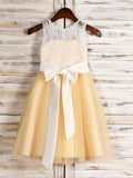 A-Line/Princess Tulle Sash/Ribbon/Belt Scoop Sleeveless Tea-Length Flower Girl Dresses TPP0007527