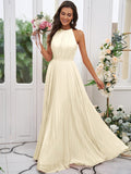 A-Line/Princess Chiffon Ruffles Halter Sleeveless Floor-Length Bridesmaid Dresses TPP0004922