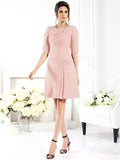 Sheath/Column Ruched 1/2 Sleeves Short Chiffon Bridesmaid Dresses TPP0005551