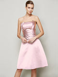 A-Line/Princess Strapless Sleeveless Pleats Short Satin Bridesmaid Dresses TPP0005265